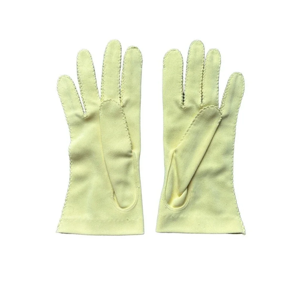 Vintage Size 7 Yellow Stretch Nylon Formal Gloves Hansen Seams Womens